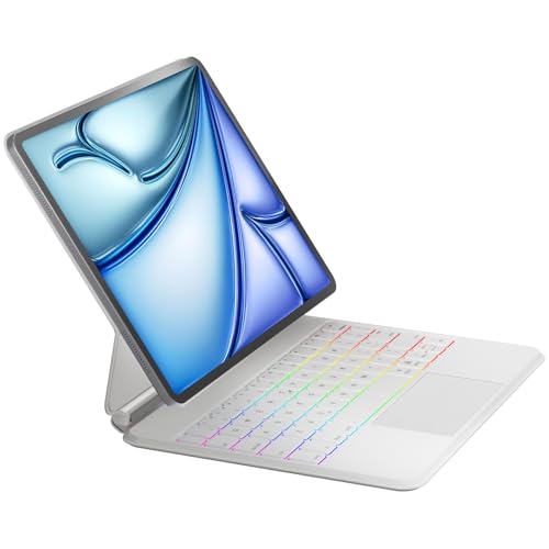 NOKBABO for iPad Air 11 inch case with Keyboard 2024 (M2), Magic-Stand, 7-Color Backlit, Magic Keyboard for iPad Pro 11 (4th/3rd/2nd/1st) & iPad Air 10.9 inch 6th/5th/4th - White