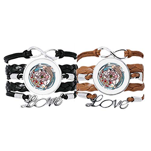 Pulsera de cuero trenzado carpa geométrica peonía agua joyería parejas