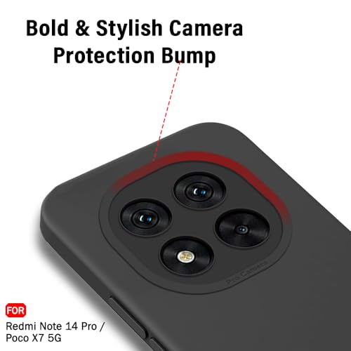 Image of TheGiftKart Liquid Silicon Back Cover Case for Mi Redmi Note 14 Pro /Poco X7 5G | Stylish Camera Protection Module | Micro-Fibre Lining Inside | Shockproof Back Cover Case (Silicone, Black)