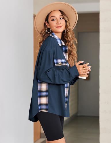 Zeagoo Womens Corduroy Flannel Shacket Jacket Casual Plaid Button Down Shirts Long Sleeve Fall Tops with Pockets3