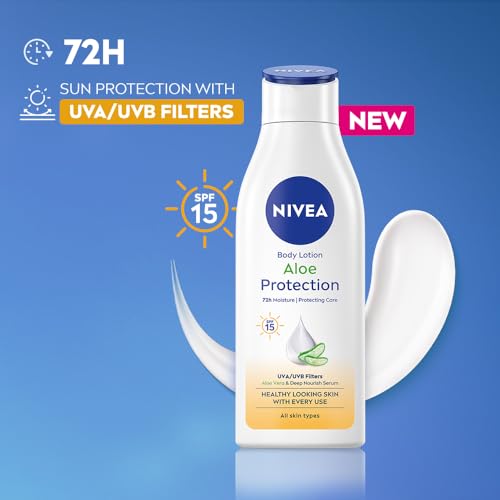 Image of NIVEA Aloe Protection Body Lotion 200 ml | With Hyaluronic Acid & 72Hr Hydration | SPF 15 | Aloe Vera Extracts | Deep Moisture Serum | For Men & Women | All Skin Types