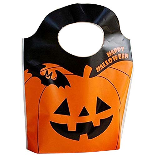 Outgeek 50 peças Bolsa de Halloween Portátil Plástico Bonita Abóbora Doce Bolsa de Compras