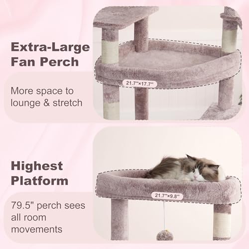 Image of Heybly Tall Cat Tree for Large Cat, 80-inch Multi-Level Cat Tower HCT038MU