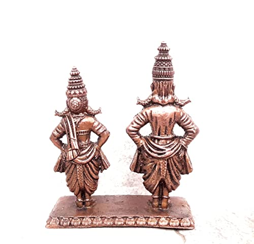 Image of Copper Idols India, 3.2 inches, Handmade Vitthal Rukmani Stand, 210 Grams, Patina Antique Finish, Pack of 1 Piece
