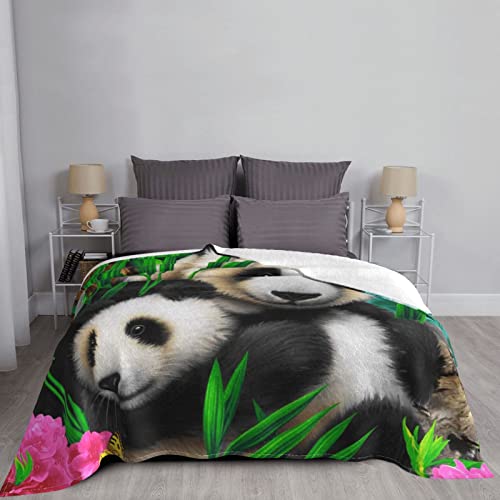 Bamboo Panda Soft Flannel Fleece Blanket Breathable Throw Blanket Halloween Chirstmas Days Rustic Cozy Blanket For Couch Sofa Bed Living Room Suitable For All Season 50X60 Inch #TOP5