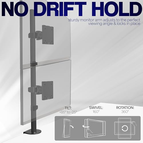 Image of VIVO Dual Vertically Stacked Ultra-Wide Monitor Desk Mount for up to 49 inch Ultrawide Screens, Extra Tall Heavy Duty Adjustable Stand Holds 44 lbs Per Screen, Black, STAND-V202R