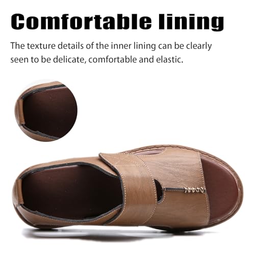 Men's Leather Platform Rome Sandals Comfortable Round Open Toe Breathable Hollow Non-Slip Soft Fisherman Sandals for Summer Outdoor Beach Casual Business Walking Shoes4