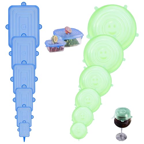 Keedoinlap 12pcs Silikondeckel Dehnbar Wiederverwendbare Silikondeckel für Schüsseln Silikon Stretch Deckel in Verschiedenen Größen Silicone Lids für Mikrowelle Backofen Kühlschrank Geschirrspüler
