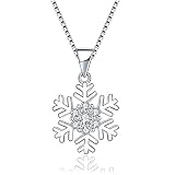 Josfeva Silber Weihnachten Halskette, 925 Sterling Silber Schneeflocke Halskette, 45cm Silberkette mit Schneeflocke Anhänger, Silber Damen Halskette mit Zirkonia, Weihnachts Halskette für Freundin