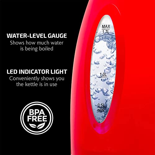Ovente Electric Kettle 1.7 Liter Hot Water Boiler Led Light, 1100 Watt Bpa-Free Portable Tea Maker Fast Heating Element With Auto Shut-Off And Boil Dry Protection, Brew Coffee & Beverage, Red Kp72R #TOP2