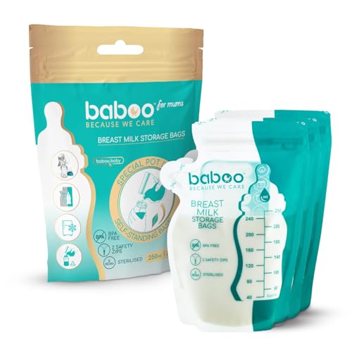 Baboo Breast Milk Storage Bag - Self-Standing Leak-Proof Milk Storage Bags - Pre-Sterilized Breastmilk Storing - Bpa-Free Breast Milk Bag - Freezer Safe Perfect For Breast Milk Storage -250ml 25pcs