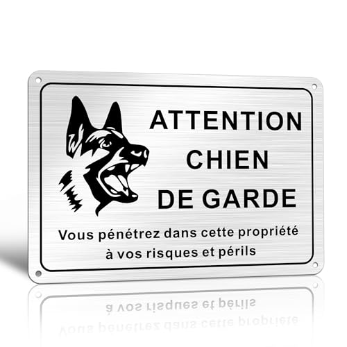 TAKULA Panneau Chien de Garde-Pancarte Attention au Chien-22 * 15CM Plaque Aluminium Brossé Attention au Chien,Plaque Chien Imperméable et Antirouille