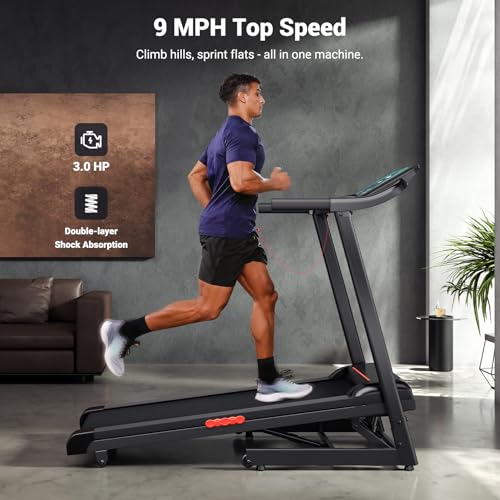 Image of THERUN Home Treadmill with Incline 15% Auto Adjust, 3.0 HP Treadmill with LED Strip, Heart Rate Monitoring Incline,16.5 inch Wider Running Belt