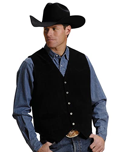 MENS BLACK SUEDE LEATHER VEST WITH WESTERN FRONT YOKES