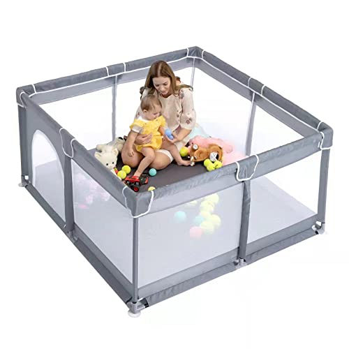Baby Playpens 127cmX127cm Sturdy Safety Infant Activity Center with Anti-Slip Suckers and Super Soft Breathable Mesh.