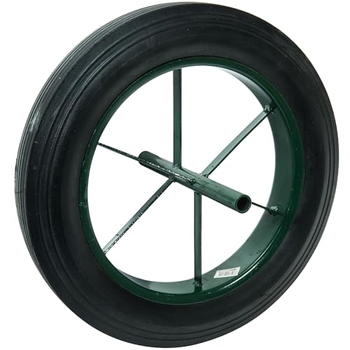 WERKA PRO - WERKA PRO Roue increvable 15'' pour brouette de jardin, jante en métal verte, axe de 20 mm, installation facile, robuste et durable, dimensions 385 x 66 mm, couleur noire.