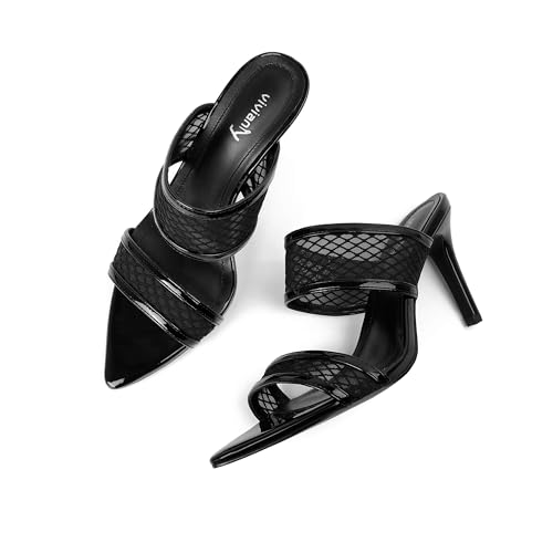 Image of vivianly Clear Pointed Toe Heels Sandals Transparent Strap Stiletto High Heels Slip on Mules for Women