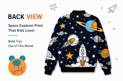 Image of Tiny Sprouts Kids Jacket | SpaceMan Theme | Warm Quilted Fleece | Unisex | Ages 5-14
