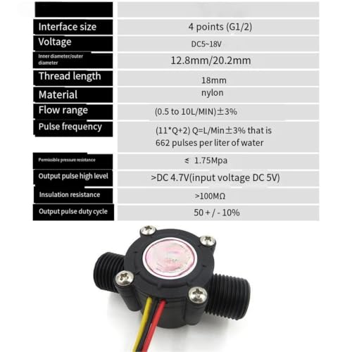 Sensor de flujo agua con rosca extendida 5cm S168 kit de 5 unidades 1/2 pulgada 3
