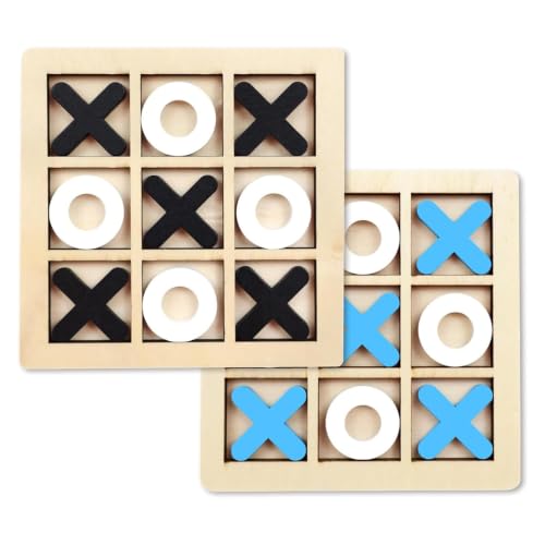 Wooden Noughts and Crosses Game 2 PCS Tic Tac Toe Board Strategy Game for Adults Family Interactive Entertainment Travel Toy 10×10cm