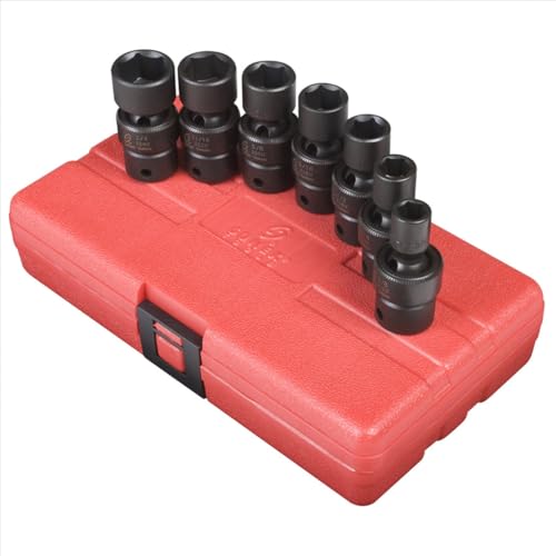 SUNEX TOOLS 3654 3/8-Inch Drive Standard Fractional Universal Impact Socket Set, SAE, 6-Point, Cr-Mo, 3/8-Inch - 3/4-Inch, 7-Piece