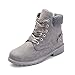 NEOKER Botte Femme Plates Lacets Bottes Hiver Chaud Fourrure Cheville Chaussures Chunky Bottines de Neige Randonnée Martin Boots Gris 37