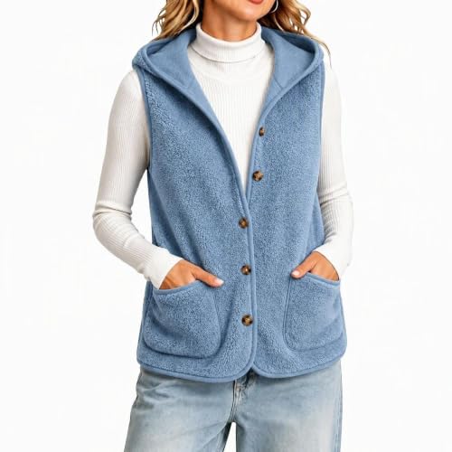 Womens Sherpa Fleece Vest Lightweight Button Sleeveless Jackets Waistcoat - image 4