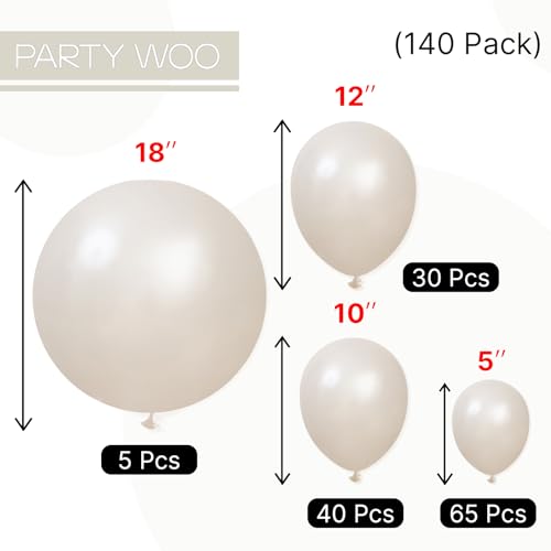 Image of PartyWoo Pearl Beige Balloons 140pcs Different Sizes Pack of 18 12 10 5 Inch Off White Sand Cream Ivory Balloon Arch Kit Garland for Wedding Bridal Baby Shower Birthday Party Decorations White-Z41