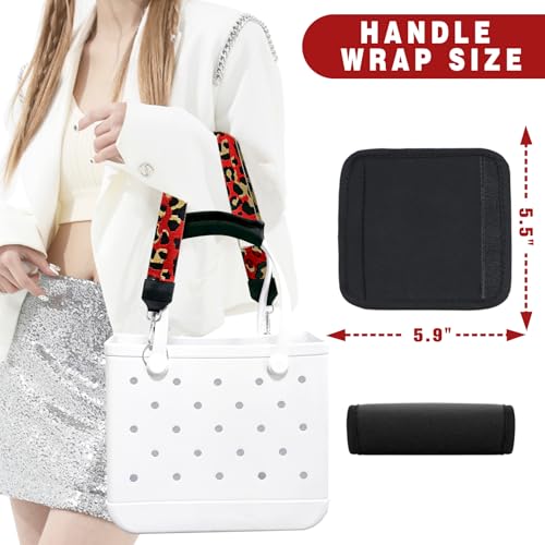Image of Strap Wrap for Bogg Bag, Accessory for Bagg Bag, With Adjustable Shoulder Leopard Print Crossbody Strap, Black Handle Wrap Protector and Metal Buckle(Style 8)