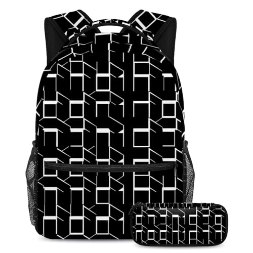 Sac à dos avec trousse motif géométrique pour garçons et filles | Set scolaire multicolore