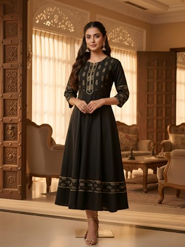 Image of Yash Gallery Women's Cotton Relaxed Fit Anarkali Kurta