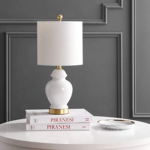 JONATHAN Y 20" White Textured Ceramic and Brass Gold Table Lamp, Glam Bedside Nightstand Lamp for Living Room Bedroom, White Linen Shade, LED Bulb Included JYL1035A by JONATHAN Y - Image 8