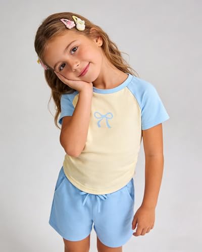 Image of Cakaner Toddler Kids Girl Clothes Floral Letter Graphic Top + Shorts 2PC Girls Summer Short Set