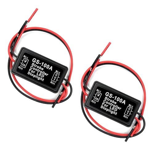 SamWinGear 2PCS Strobe Controller for LED Brake Lights, Tail Stop Lights, Flashing Strobe Controller Flasher Module for Motorcycles & Cars, 12-30V