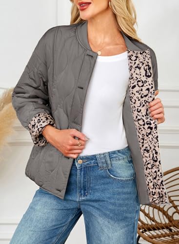 Dokotoo Casual Quilted Jackets for Women Button Down Leopard Puffer Jacket Womens Winter Coats with Pockets2