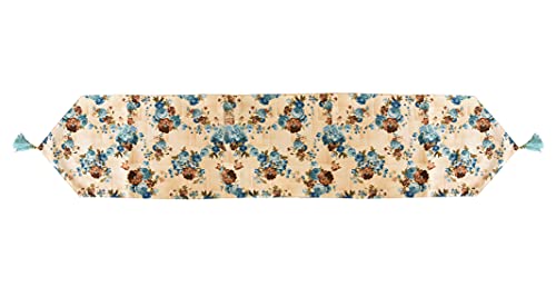 Image of Kuber Industries Flower Design Machine Washable Cotton Table Runner for Dining Table, 16 inchx68 inchinch (Blue)