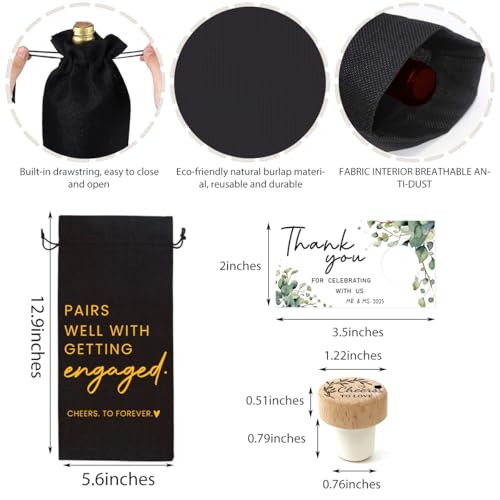 Image of Engaged Gifts Engagement Gifts for Couples Her Engagement Party Decorations | Bridal Shower Decorations Wine Gift Bag Cheers To Forever Wine Bag with Thank You Card And Stopper
