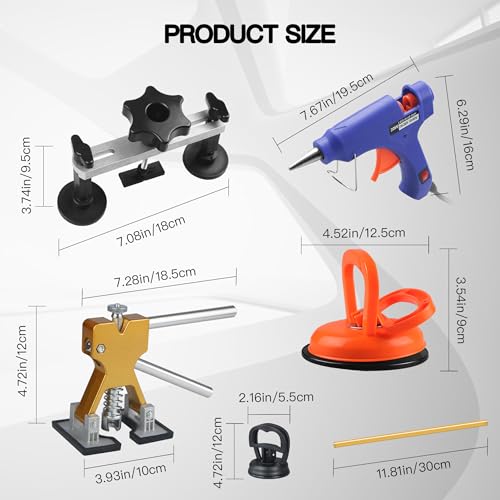 Image of 51PCS Dent Puller Kit,Paintless Dent Removal Kit with Slide Hammer T-Bar,Bridge Puller,Glue Gun,Golden Lifter,Suction Cup,Car Dent Repair Tool for Auto Body Dents, Hail Damage,Refrigerator Door Ding