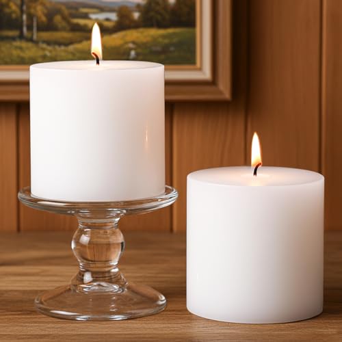 MOSROAD Large White Pillar Candles 4x4 Inch 2 Pack 100-Hour Burn Time