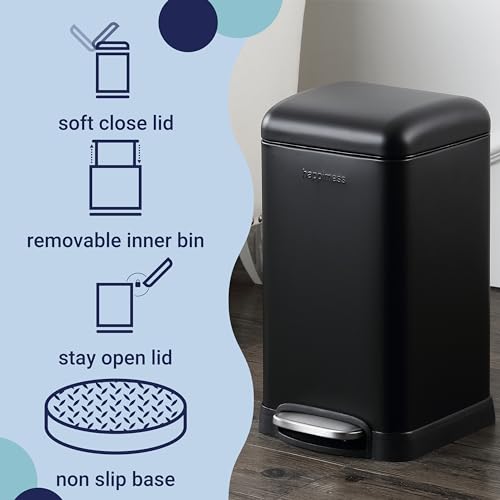 Image of happimess Betty Retro Mini 3.2 Gal Step Trash Can, Charcoal Black