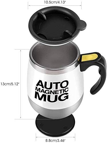 Fdit Self Mixing Cup, Stainless Steel Food Grade PP Double Walled Magnetic Stirring Coffee Mug Hot & Cold Drinks (White) - Image 3