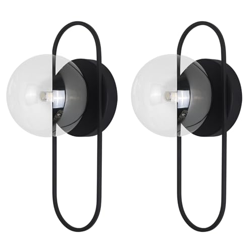 Image of Mid Century Globe Wall Sconce Modern Indoor Sconces Wall Lighting Black Bathroom Sconces Set of 2 Bubble Glass Vanity Light Vintage Bedroom Wall Sconces (2 Pack)