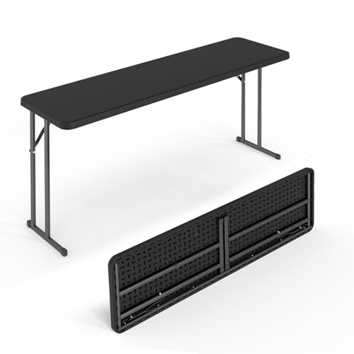 VINGLI 5 FT Narrow Folding Table,Premium Quality HDPE Material and Sturdy Metal Frame, Perfect for Buffet, Seminar, Party, Training, Home Work, Black