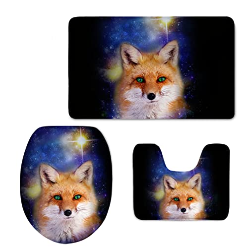 3 Teilig Badematte Set Gelber Fuchs 3D Badematten Set rutschfest, Badezimmerteppich,U-förmiger WC-Vorleger,WC…