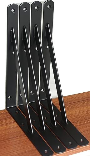 4 Pack L10 x H 8 Black Heavy Duty Shelf Brackets with Screws Metal Shelf Brackets Shelf Support Angle Brackets for Shelves L Brackets Heavy Duty Floating Shelf
