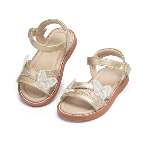 Image of Kolan Toddler Girl Sandals Open Toe Flat Princess Dress Shoes Little Kids