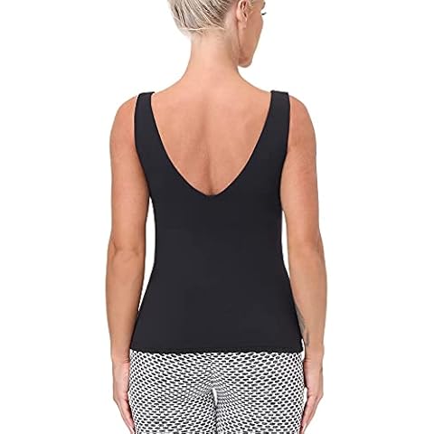 Workout Tops for Women Yoga Tank Tops with Built in Bra Wirefree Padded Yoga Bras Gym Running Athletic Shirt V-Neck Camisole - black - M Cover