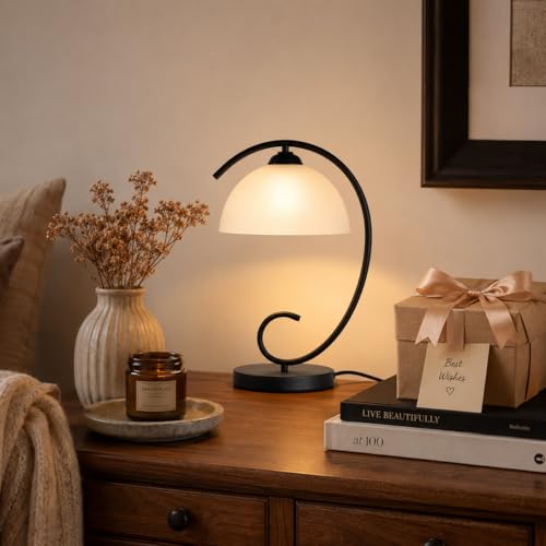 Lámpara de Mesa Moderna con Pantalla de Vidrio Esmerilado y Base Negra miniatura 3
