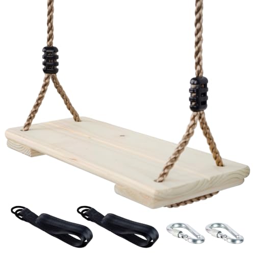 NOSTIFY Wooden Swing Seat, Nostalgic Outdoor Wood Swing for Kids , Tree Straps Set Accessories for...