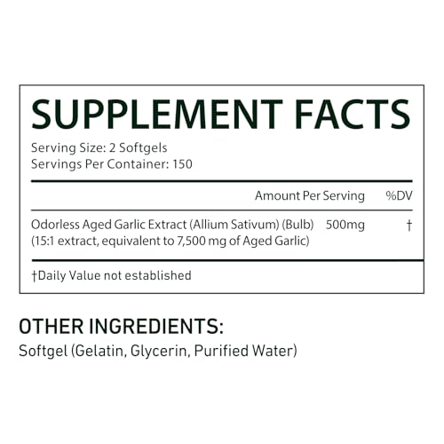 UXENPHXF Aged Garlic Extract Capsules, Immune & Antioxidant Support Garlic Soft Capsules, Supports Heart & Circulatory Health,Take it Directly and Swallow it Whole,300 Softgels — view 2